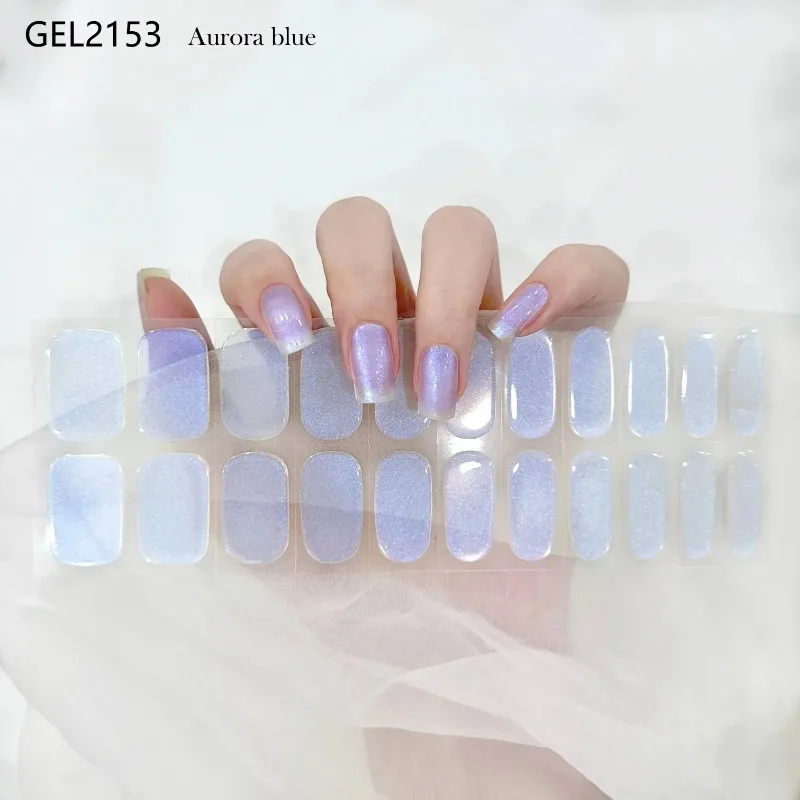 22Tips Full Curing Nail Polish Film French Gel Stickers Nail Strips Adhesive Nail Decorations Stickers No Need to Bake UV Lamp 3