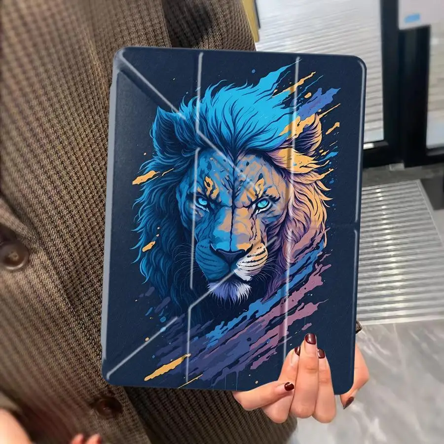 Abstract Lion Tablet Case with Holder and Cover, Compatible with Multiple Sizes