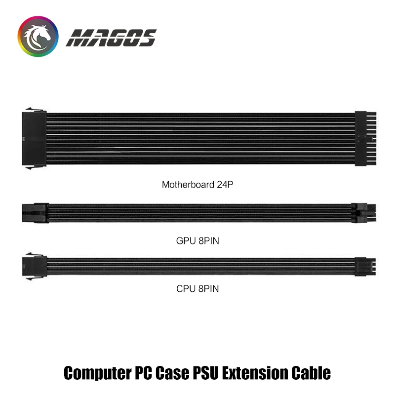 Computer Case PSU Extension Cable, Length 300mm ATX-24Pin / PCI-E 8Pin / CPU 8Pin 18AWG Power Cord with Combs, Multi-colors