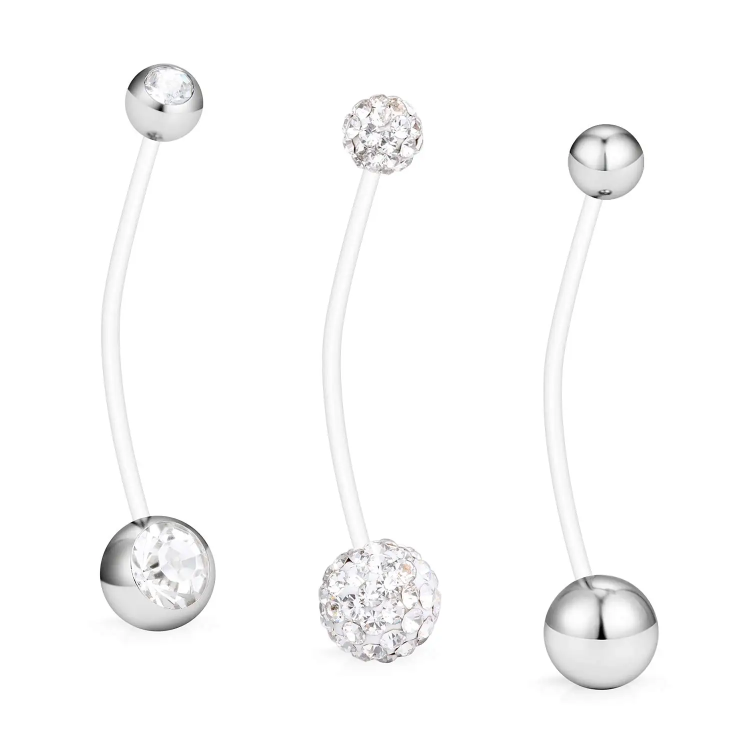 1-3 Stück 14g Nabel ringe Edelstahl cz Sport schwangere Frauen elastischen langen Nabel Acryl halter Körper perforiert Set – Detail 1