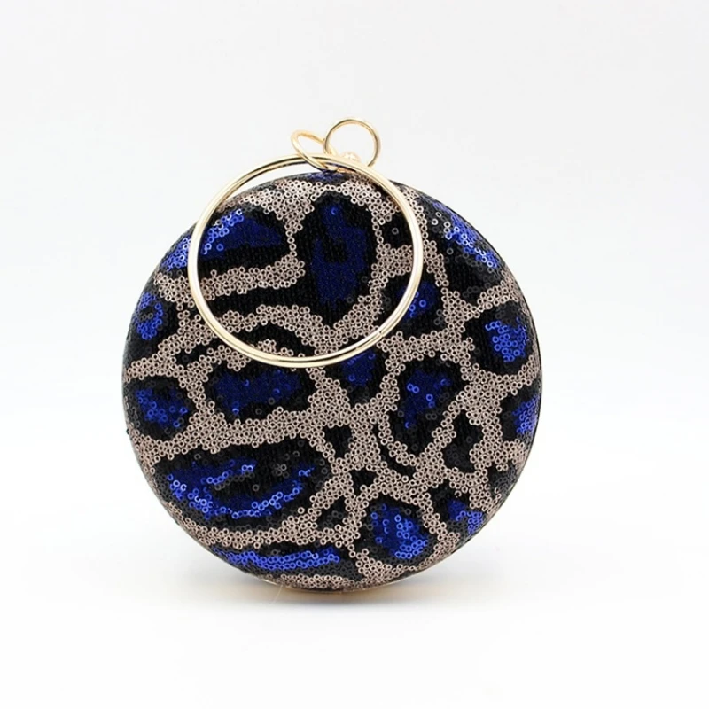 

New Dinner Bag Round Sequin Handbag Shoulder Handbag with Leopard Print Fashion Crossbody Bag Mother's Day Gift