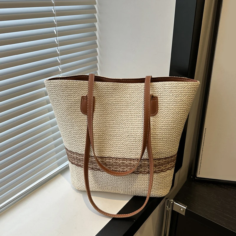 Women's Large Capacity Shoulder Bag Summer Straw Woven Basket Handbag Fashion Female Luxury Designer Beach Bag Shopper Tote Bag