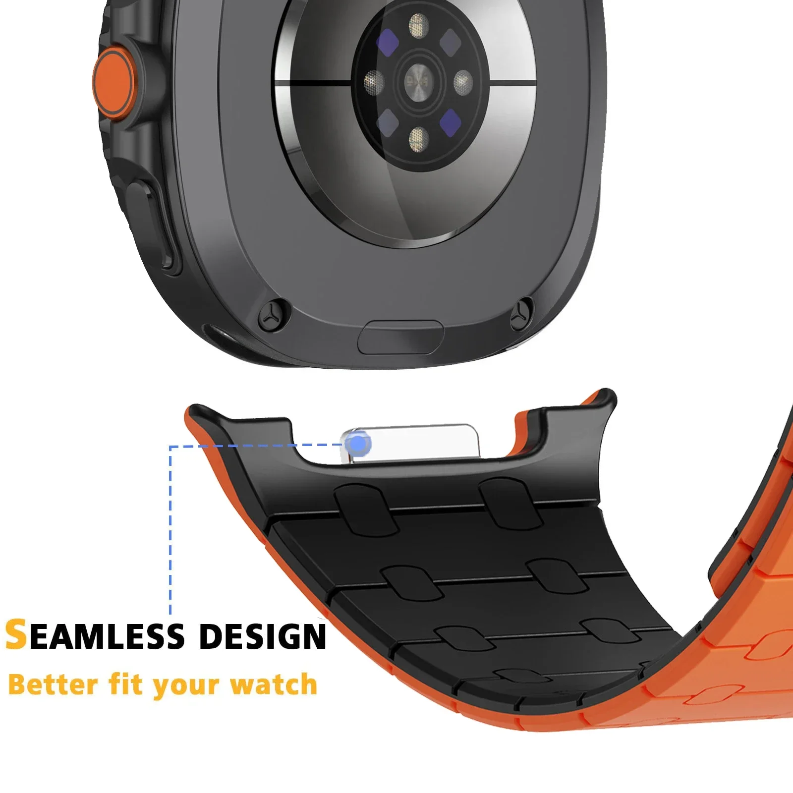Magnetic Loop Silicone Sport Strap with Curved End Bracelet - No Gaps Design
