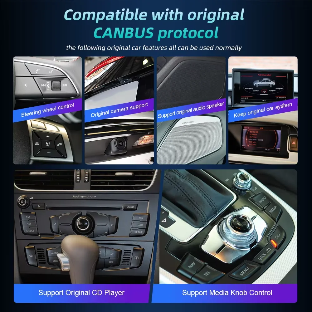 Schermo touch screen wireless da 7 pollici con Carplay e Android Auto per Audi A6 C6 4F Q7 4L, autoradio multimediale con sistema Linux. - Image 6