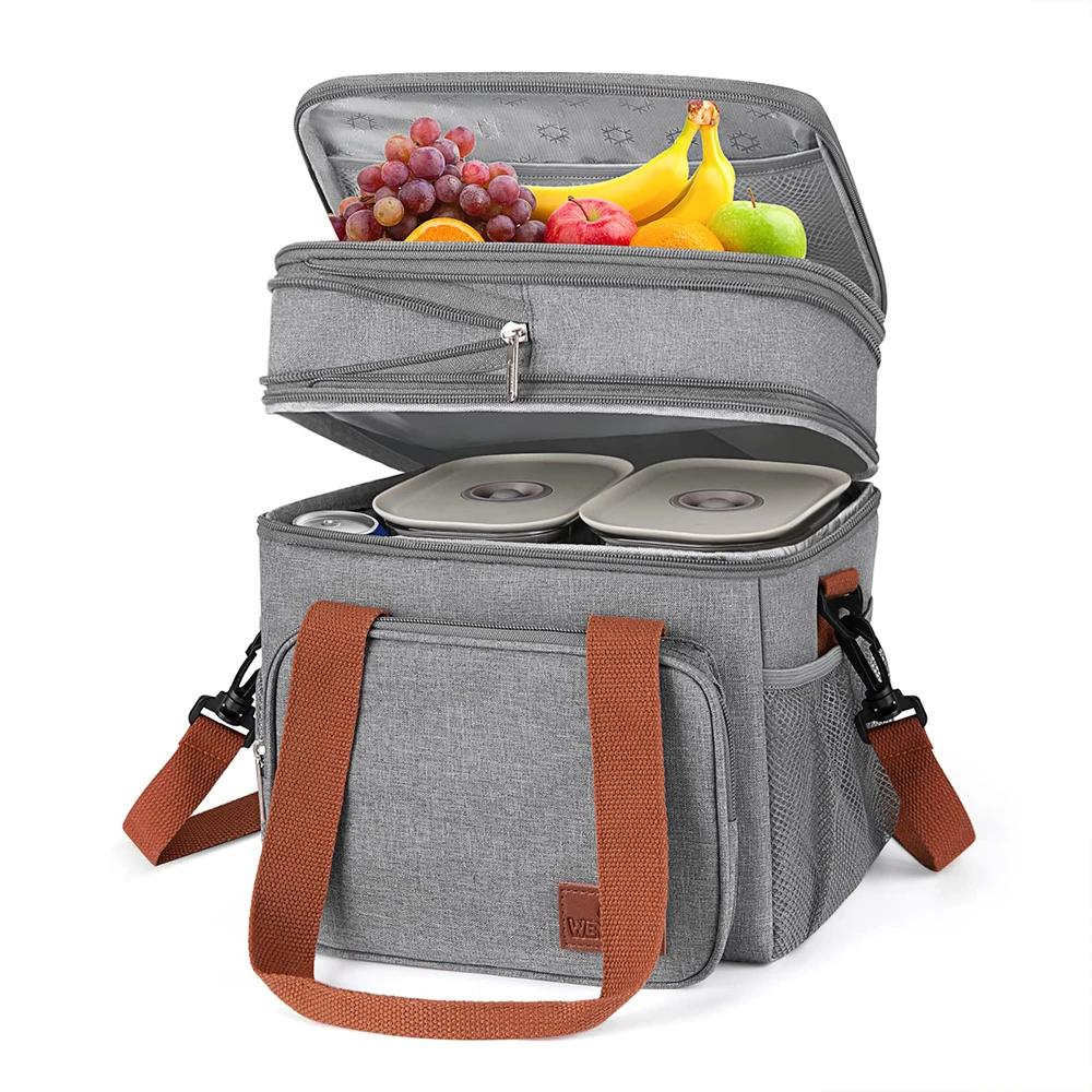 Expandable Insulated Double Deck Heavy Duty Lunch Cooler Bag for Day Trips and Outdoor Adventures