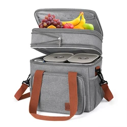 Expandable Insulated Double Deck Heavy Duty Lunch Cooler Bag for Day Trips and Outdoor Adventures (Grey)