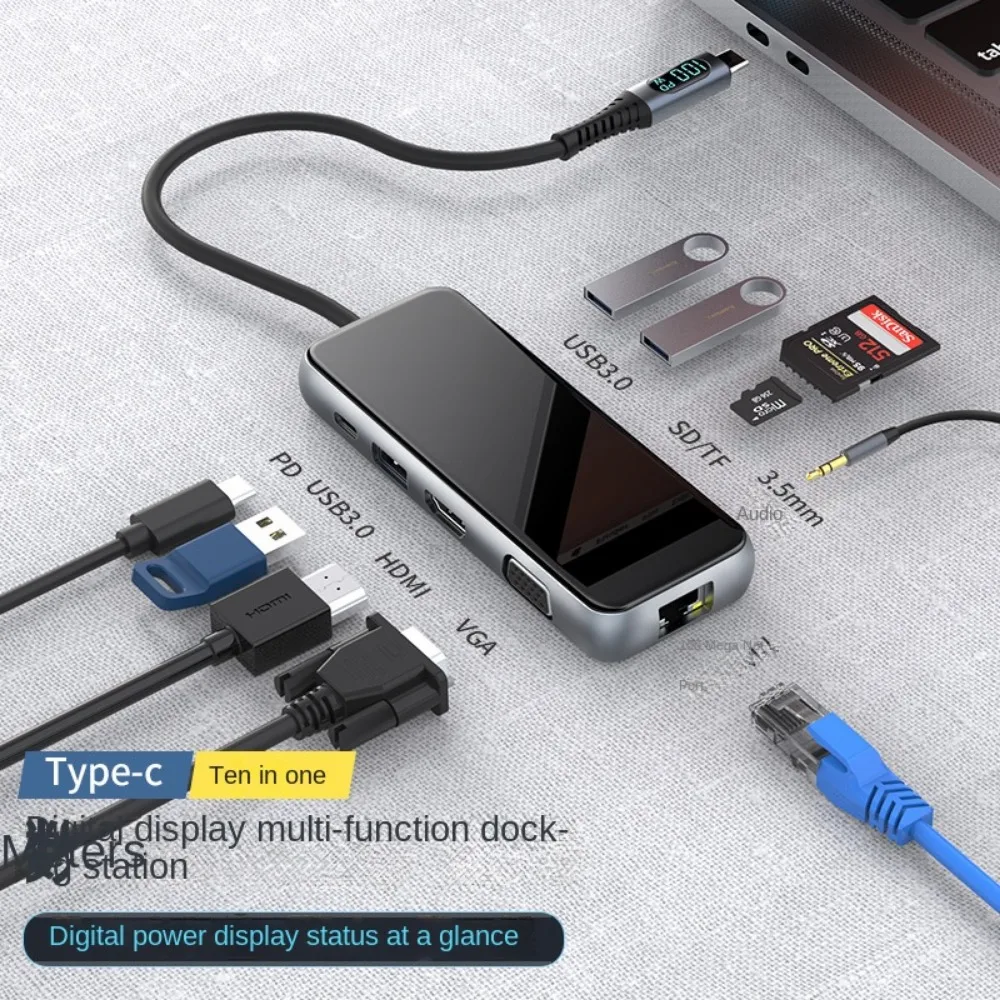 10 IN 1 Type C Hub Multiport Dock Station with 4k HDTV Usb3.0 Usb-c Type-c Pd Charging Adapter Laptop Docking Station Usb Hubs