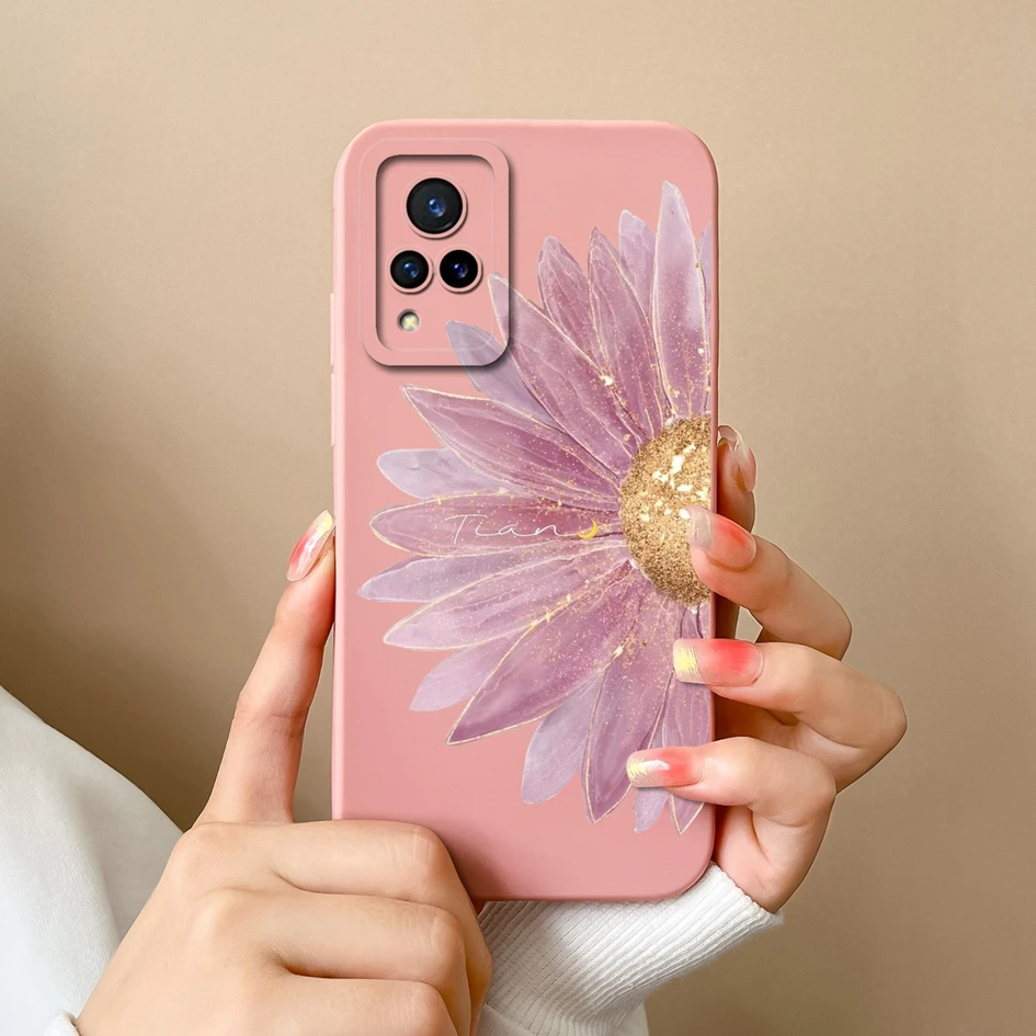 Beautiful Color Floral Pattern Liquid Silicone Phone Case with Lens Protection
