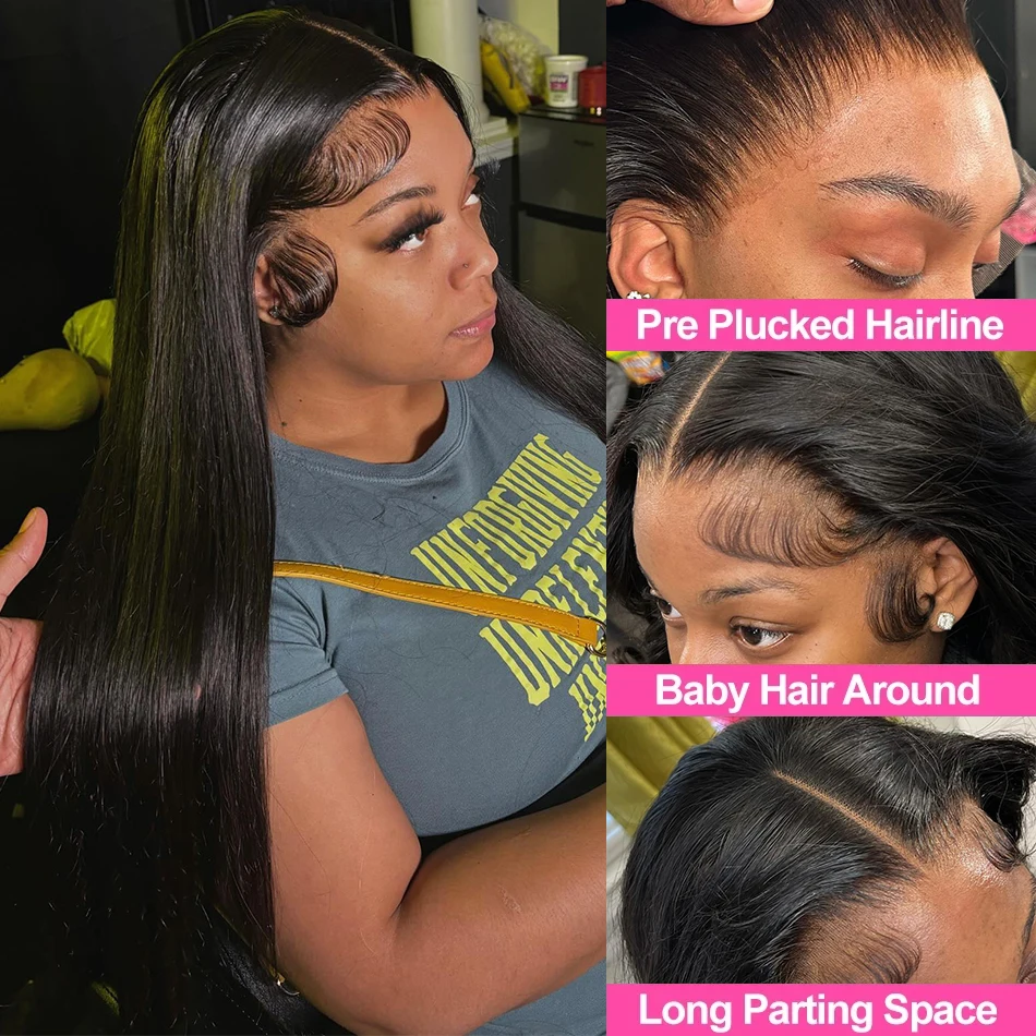 40 inch Bone Straight 13x4 13x6 360 Hd Transparen Lace Front Wig Human Hair Brazilian Pre Plucked Lace Frontal Wigs For Women 2