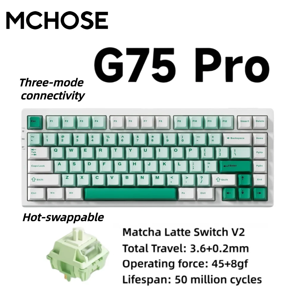 MCHOSE G75 Pro 핫스왑 가능 무선 기계식 키보드 75% 레이아웃 가스켓 마운트 5겹 댐핑 RGB 백라이트 트리플 모드 ?