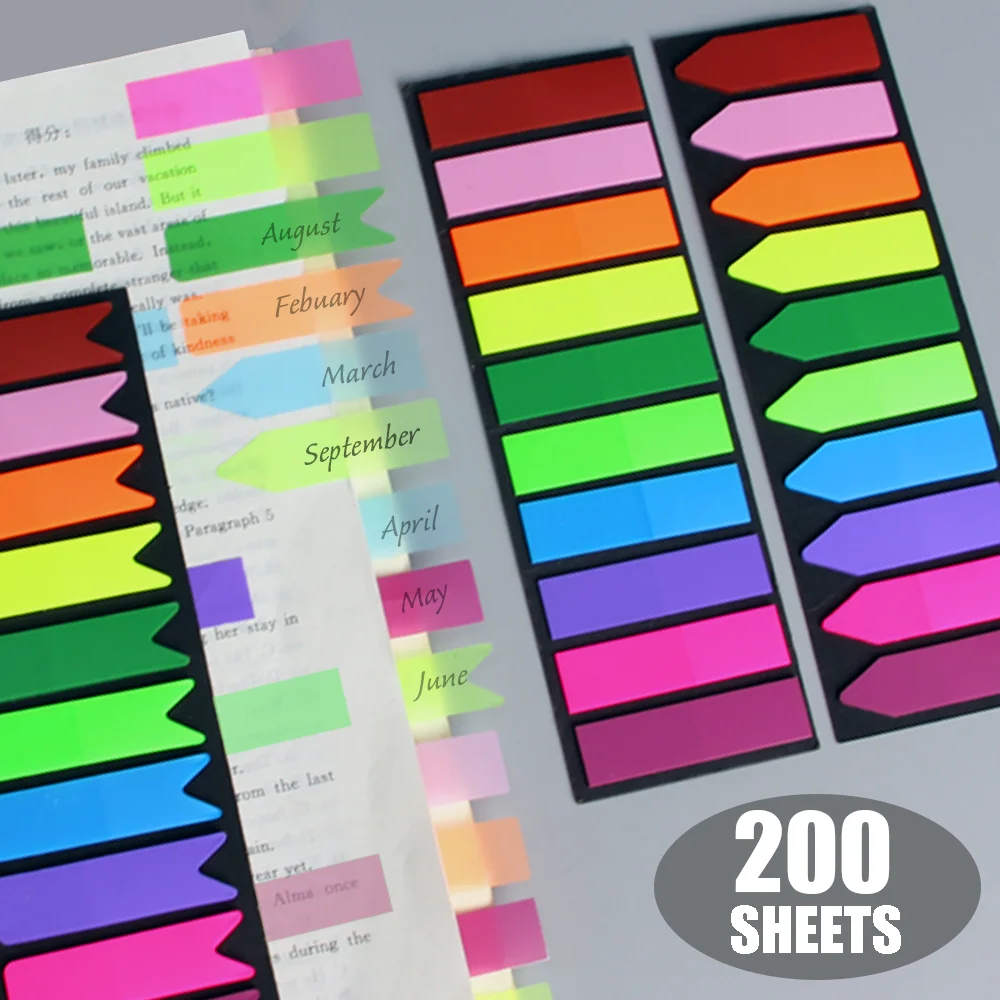 Posted It Transparent Sticky Notes Tab Self-Adhesive Kawaii Clear Bookmarkers Annotation Books Page Marker Stationery 200 Sheets bookmarks stationery supplies,index tabs