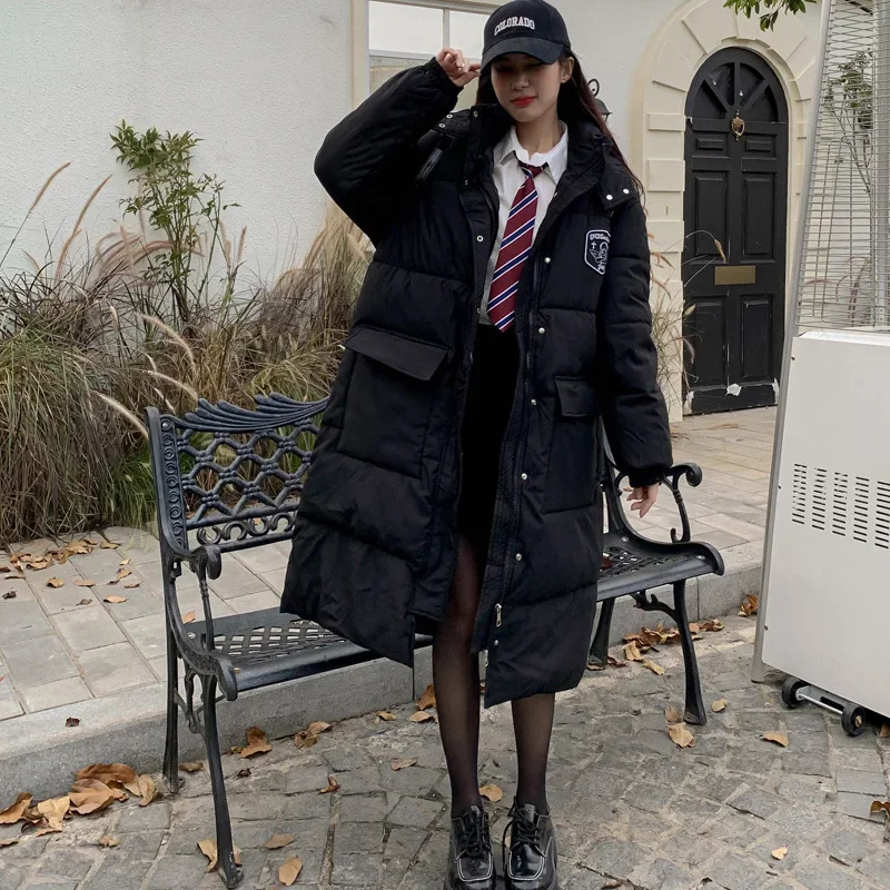 

Thick Coat Long Parka Coat Jacket Women Cotton 2023 Fur Autumn Winter Warm Coats Woven Block Trend Hooded White Black Parkas
