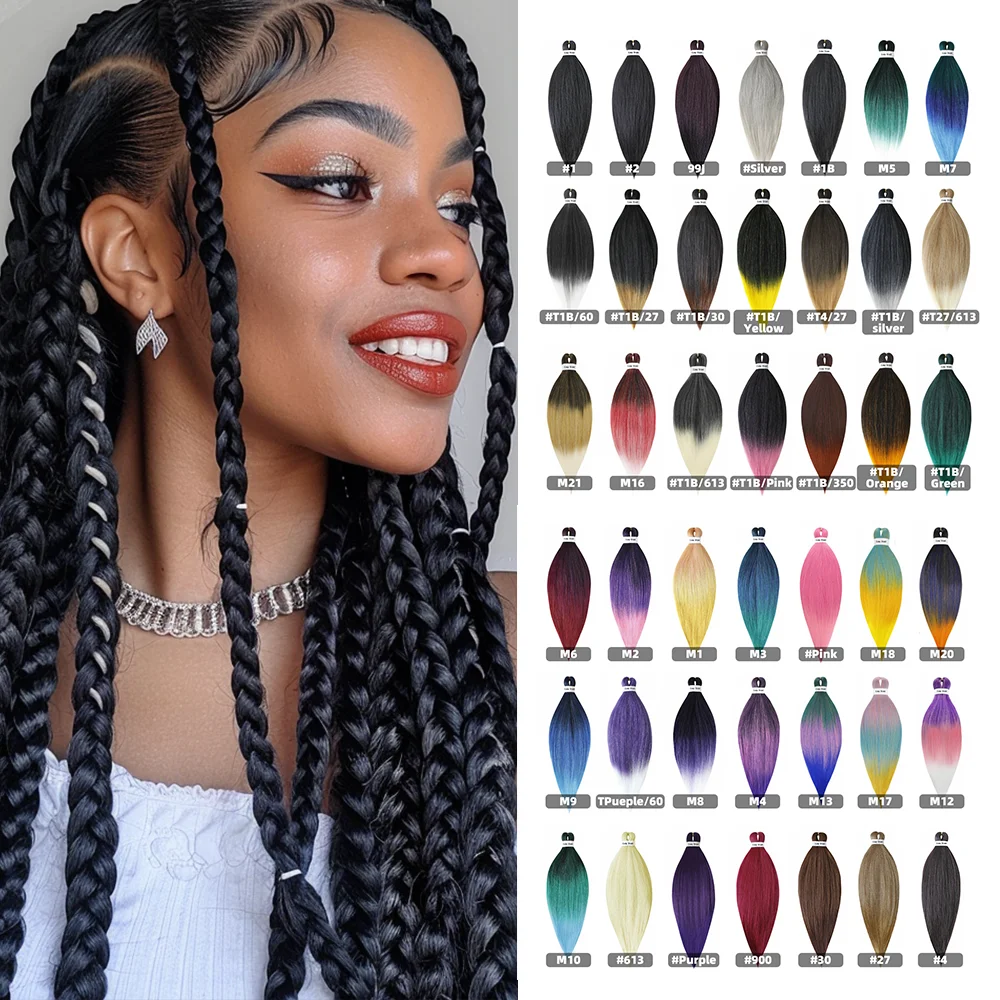 

Long Straight Box Braids Hair Extensions Synthetic Hair Ombre Colorful Braids Pre-Stretched Braiding Hair EZ Braids Crochet Hair