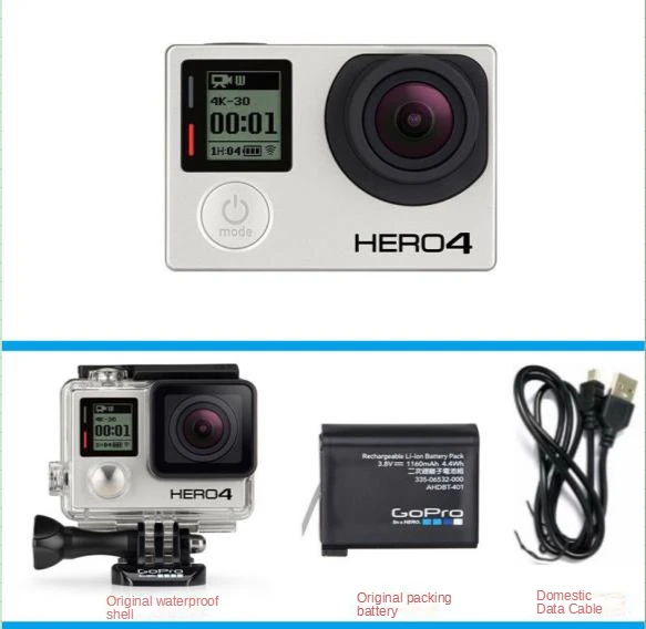Original FOR GoPro Hero4 silver Hero 4 Action camera with waterproof  case+Battery + data cable
