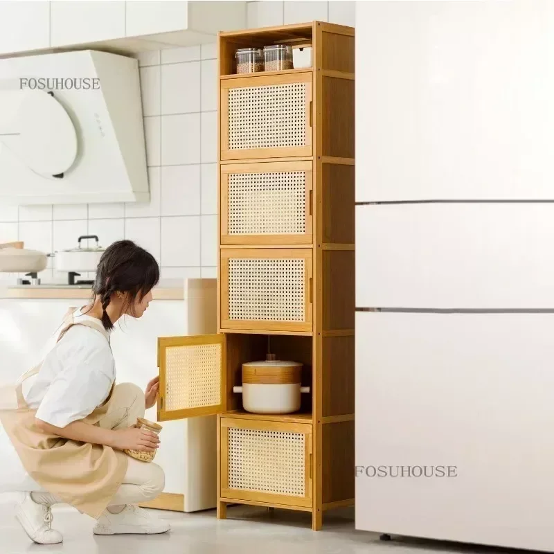 Wooden Rattan Kitchen Cabinets Sandwiched Multi-layer Wine Storage Cabinet Multi-functional Sideboards Home Furniture K