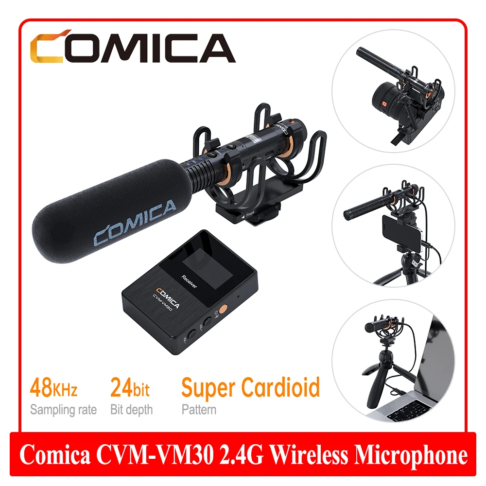 Comica VM30 2.4G 무선 마이크 샷건 마이크, DSLR 카메라 스마트폰 컴퓨터 팟캐스트 녹음 라이브 스트리밍용