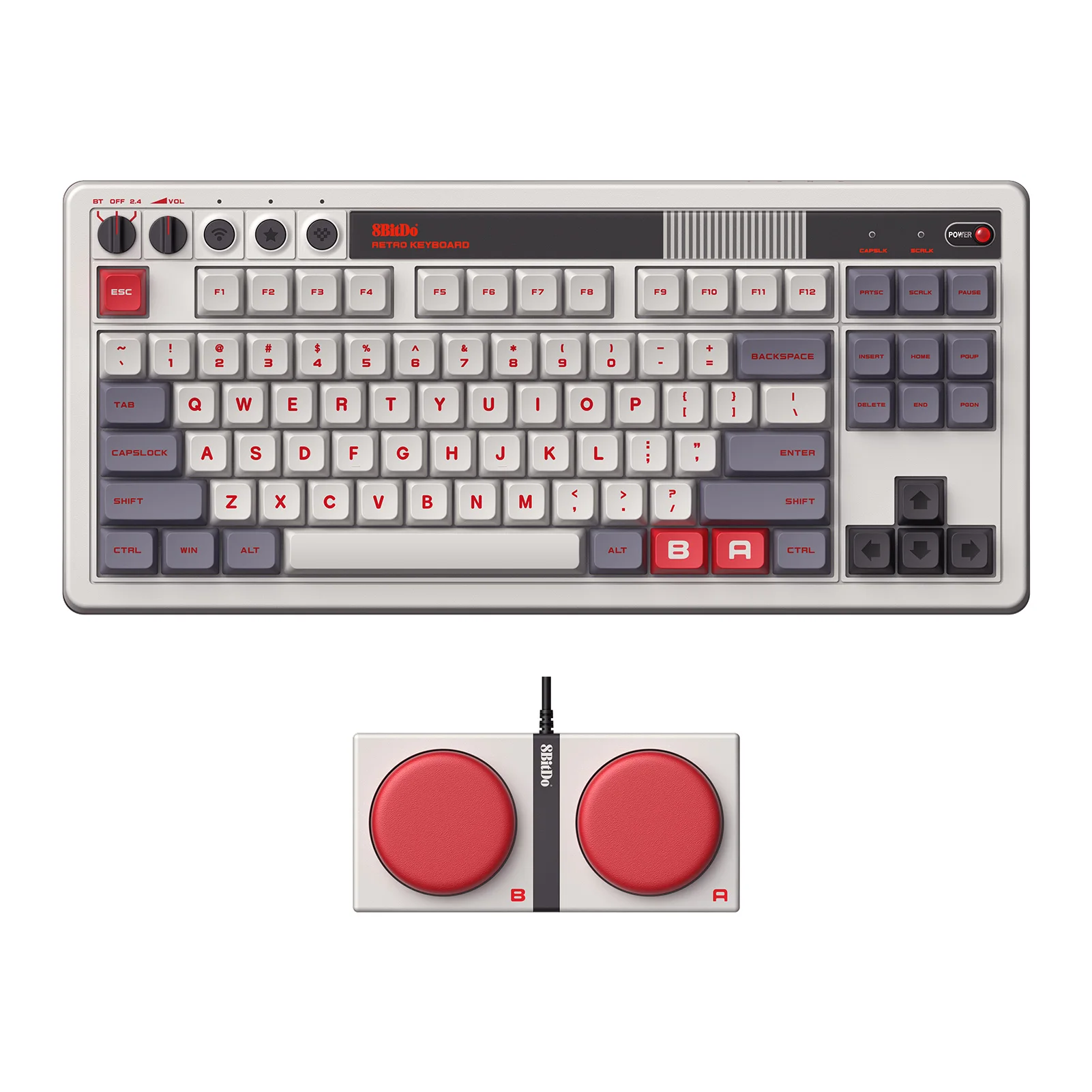 キーボード 8BitDo Retro Mechanical Keyboard C64 Teclado mecânico retrô 8BitDo C64 Edition, Bluetooth, 2.4G sem fio