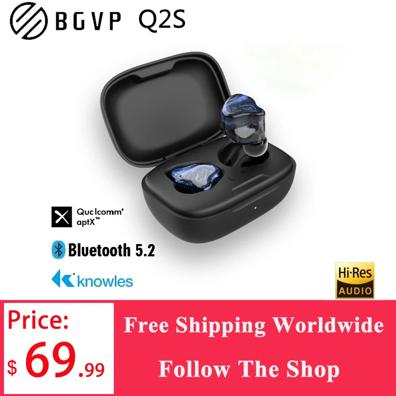 

BGVP Q2S Hybrid Technology TWS 5.2 HIFI Wireless Bluetooth Headphones Sports Binaural In Ear Gaming Earphones Earbuds With Mic