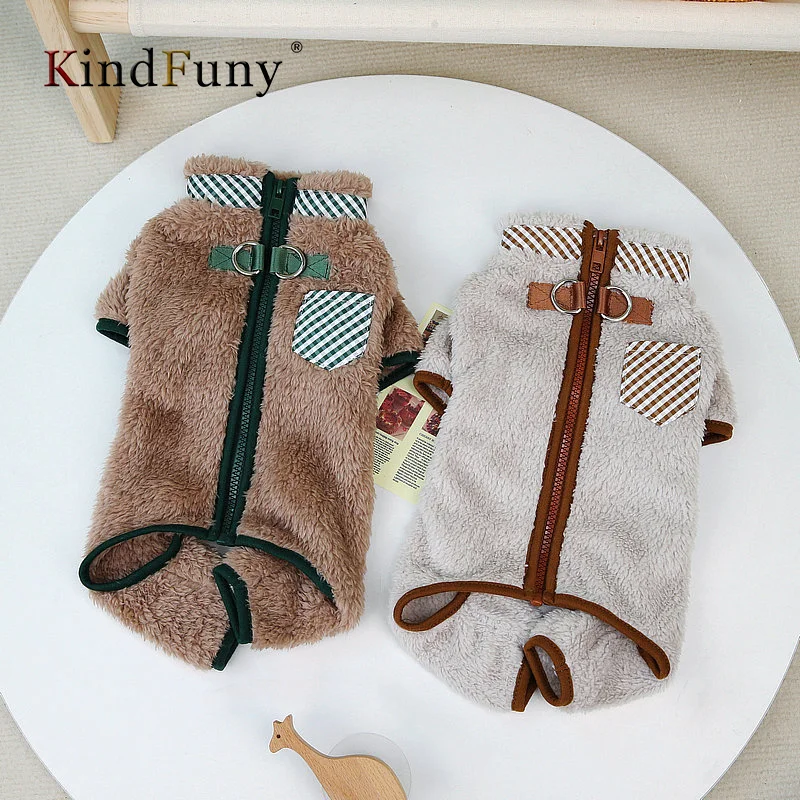 

KindFuny Autumn and Winter Pet Clothes Dog Clothes Double Ring Buckle Four-Legged Fleece Teddy Bichon Poodle Puppy Clothes