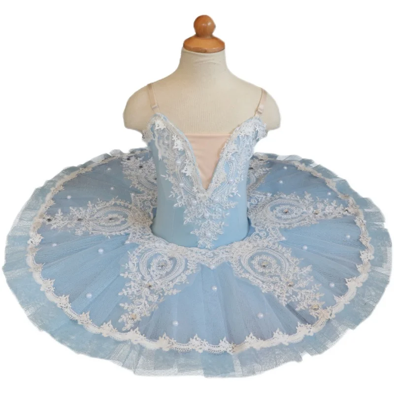 

Children's Tutu Skirts Light Blue White Swan Fluffy Tutus Performance Costume Embroidery Dress Violet Purple