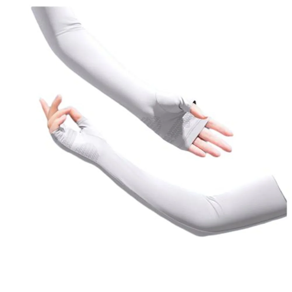 

Women Outdoor Sun Block Soft Long Arm Sleeves Fingerless Gloves, Sun Protection Cooling Arm Sleeves With Thumb Holes