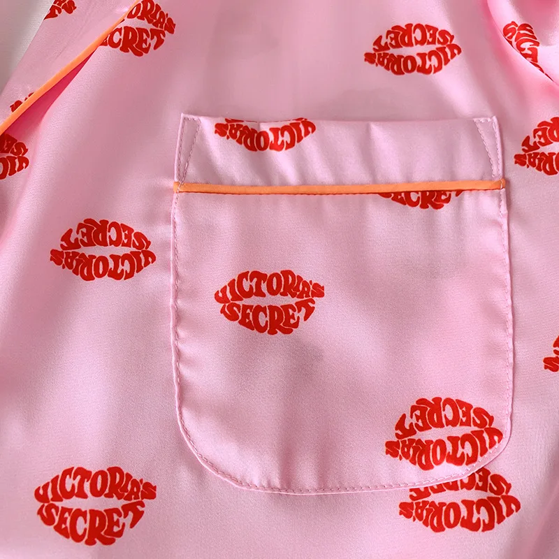 Cute Lips Elegant Pamas Set for Women Two Pieces Satin Silk Home Clothes Night Wear Summer Ladies Shorts Pjs Lounge_voghion.com