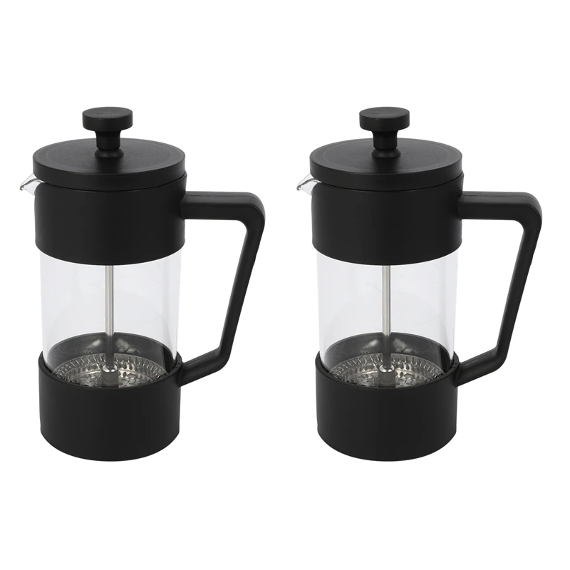 

2X French Press Coffee & Tea Maker 12Oz, Thickened Borosilicate Glass Coffee Press Rust-Free And Dishwasher Safe,Black