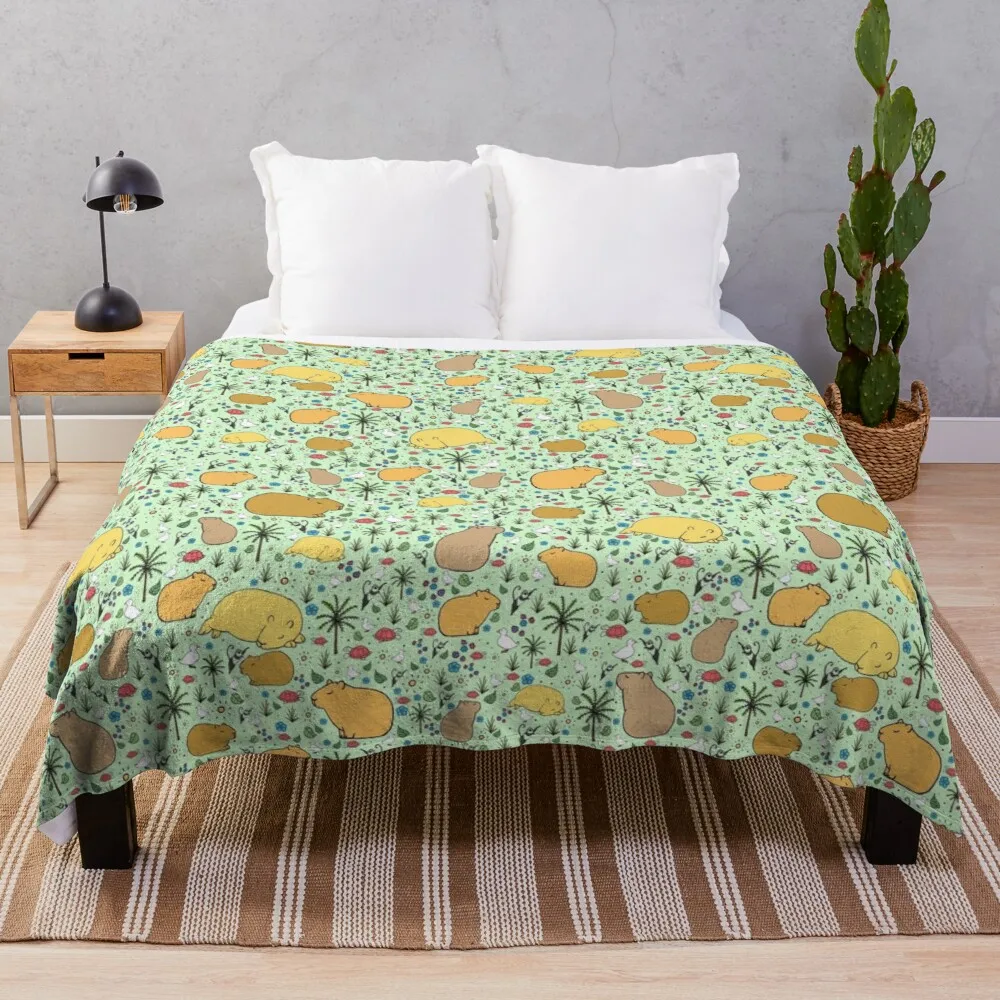 

Capybaras in Green Throw Blanket blanket with well thick king wool