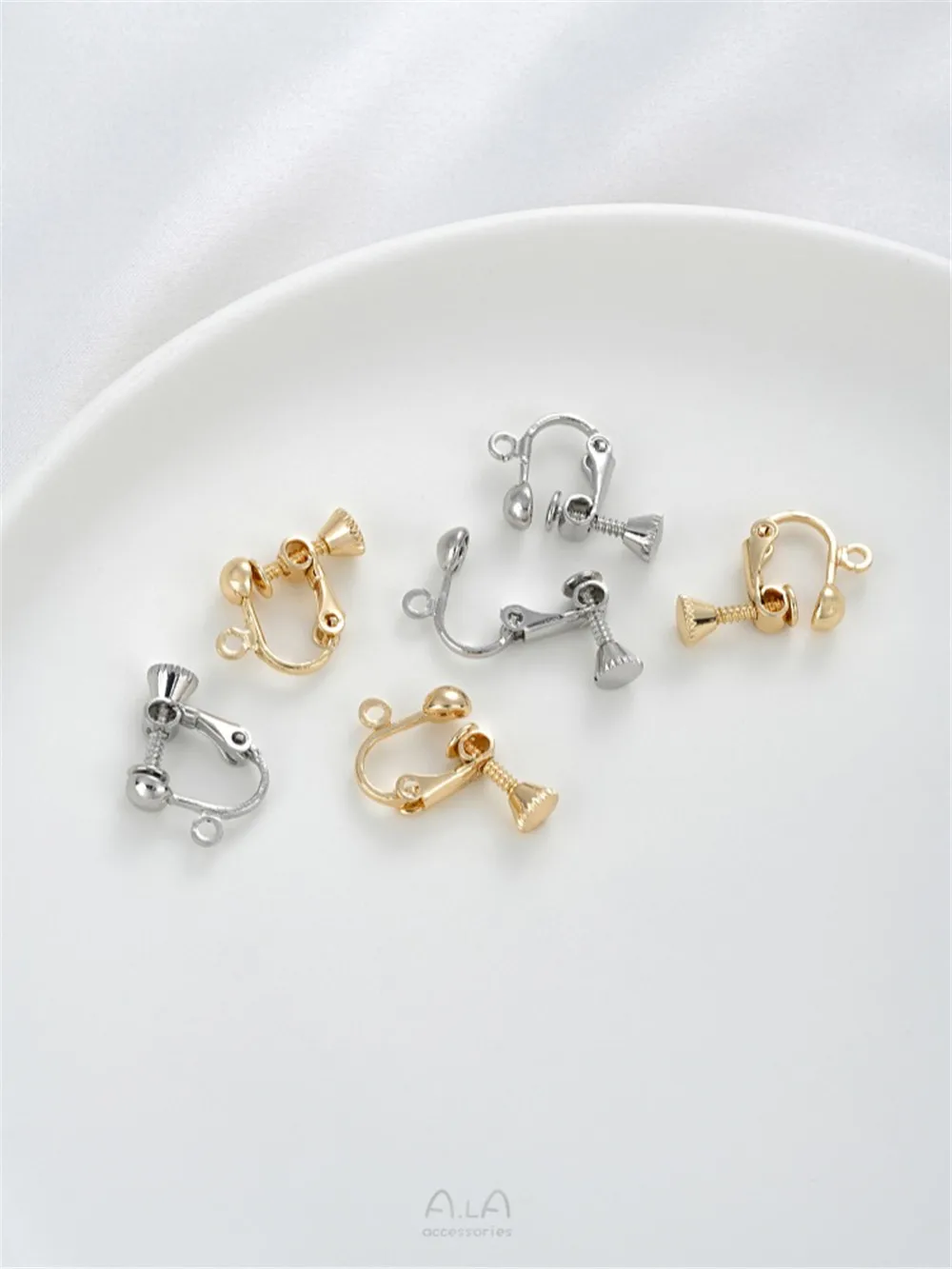 

14K Gold Wrapped Painless Ear Hole with Hanging Beads Screws Ear Clips DIY Handmade Earrings Accessories Materials E351