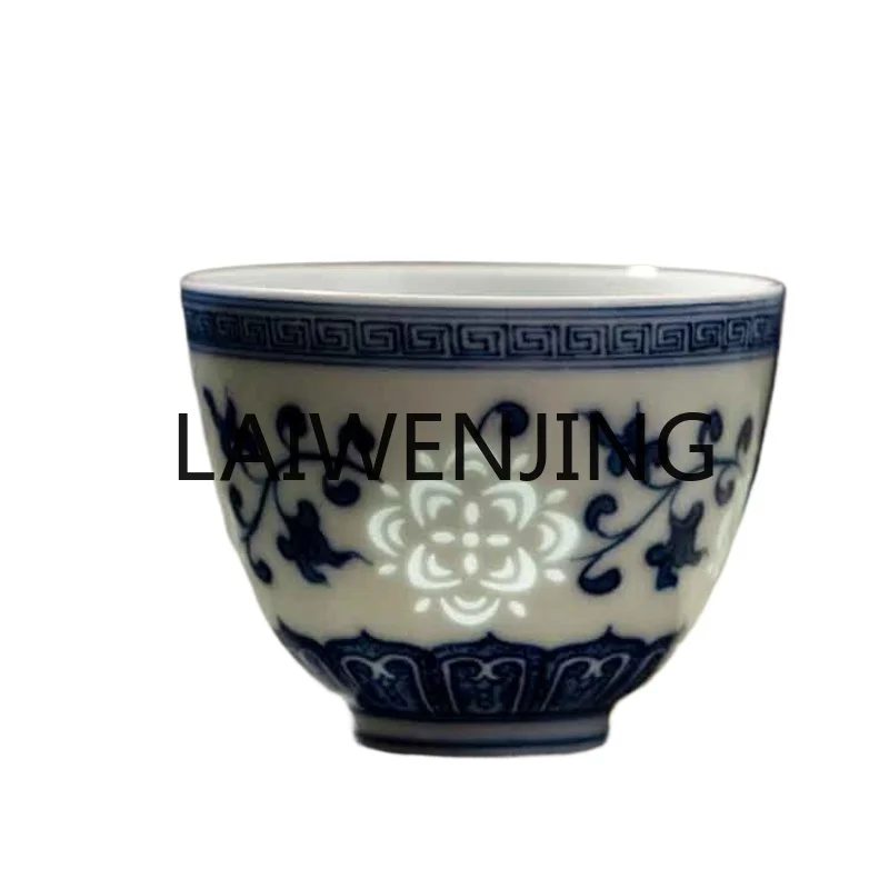 

RWJ Porcelain Hand Painted Kung Fu Tea Cup Blue and White Single Cup Teaware