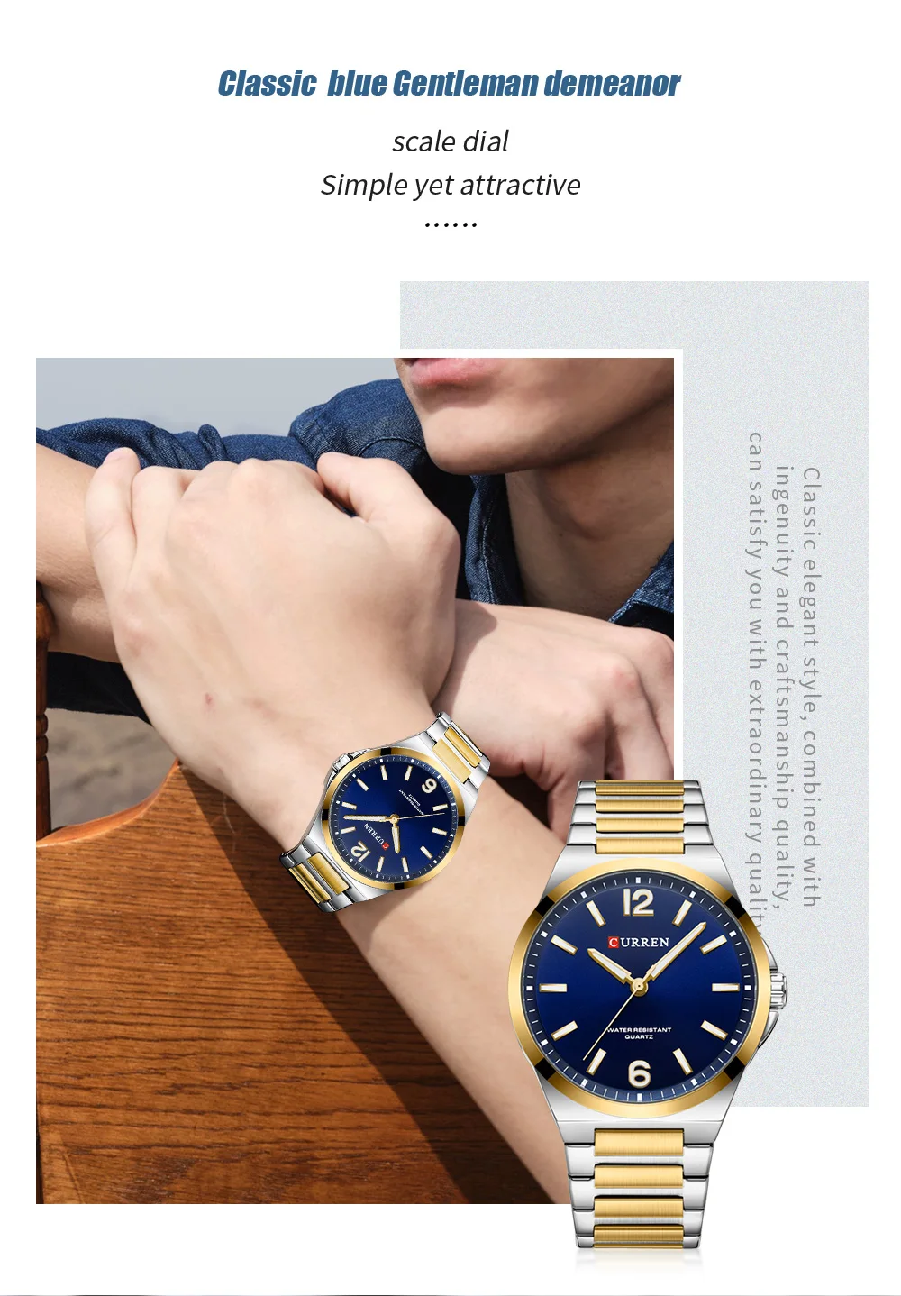 CURREN Minimalist Business Watch for Men Classic Quartz Black Wristwatch with Stainless Steel Band Luminous Hands Waterproof