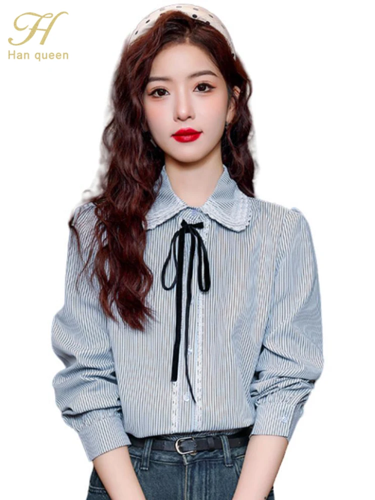

Женская винтажная рубашка H Han Queen, Свободная Повседневная Блузка в Корейском стиле с длинным рукавом, весна-осень 2024