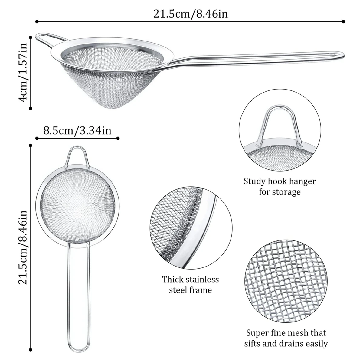 304 Stainless Steel Conical Cocktail Strainer Beer Juice Coffee Oil Strainers Bar Tools Cocktail Fine Mesh Spoon Strainer