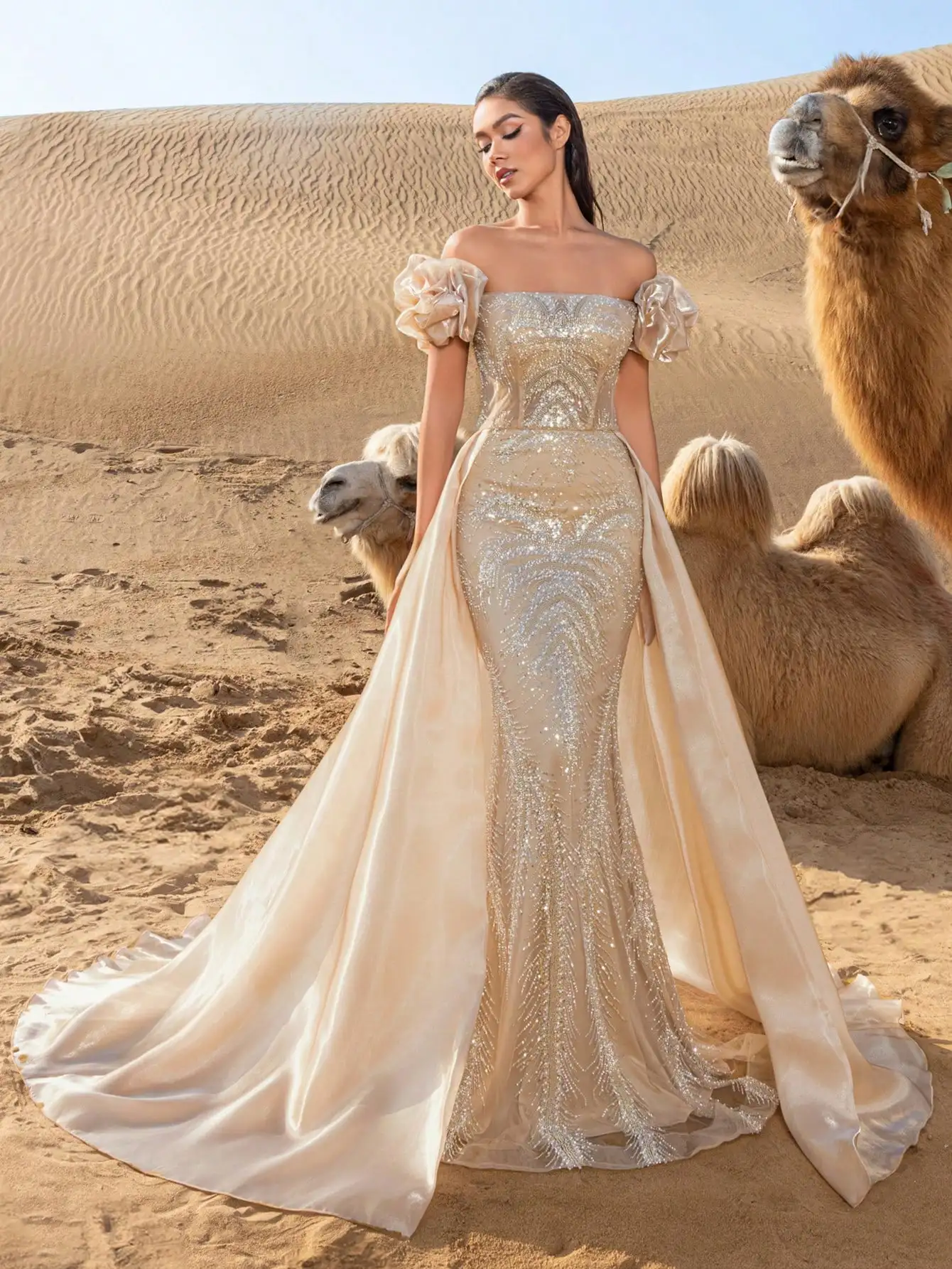 هوت بريق رائع قبالة الكتف الدانتيل متابعة الظهر قط...