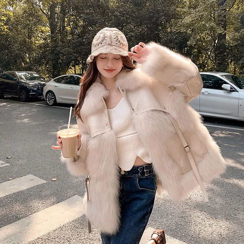 2022 Autumn And Winter New Temperament Net Red Imitation Fur Coat Women's Fashion Thickening Motorcycle Plush Jacket Trend