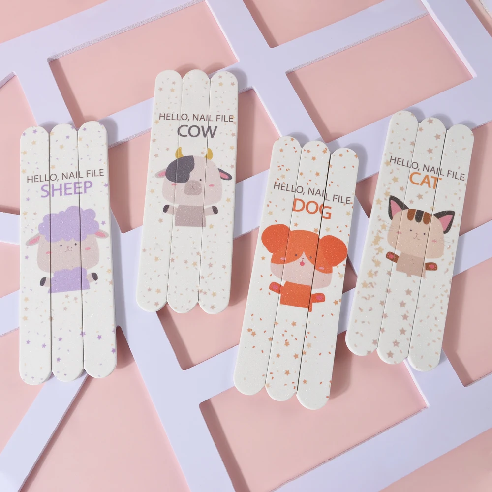 3Pcs New Animal Nail File Set 180/180 Carta Vetrata Strong Thick Nail Files Buffer Per Manicure Sanding Half Moon Lime Nail Tools
