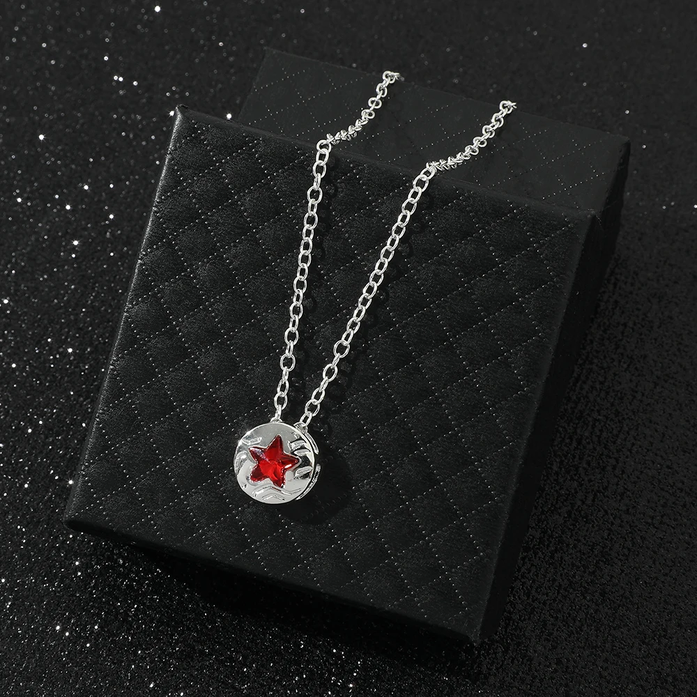 Red Crystal Star Pendant Necklace Fashion Charm Silver Color