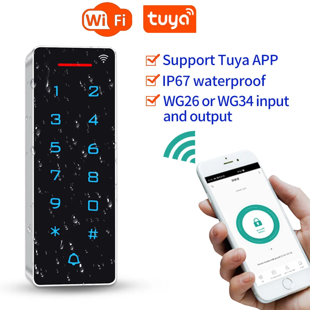 

Wifi Tuya App Remote Control Open Access Control Keypad RFID Standalone Wiegand Output Keyapd Rfid Reader IP67 Waterproof 125Khz