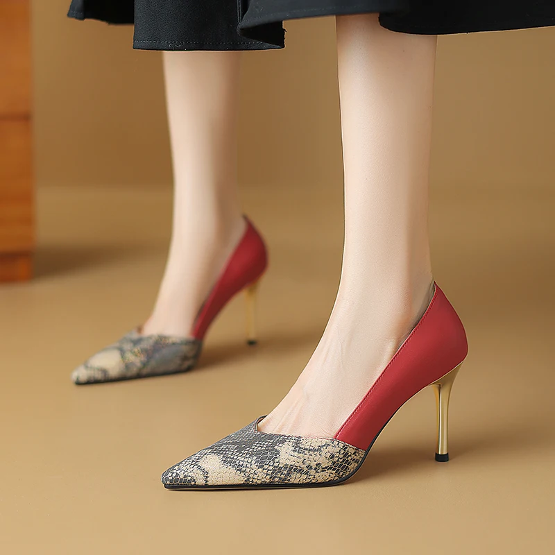 

Spring Summer New Women Shoes Sheepskin Pointed Toe High Heels Women Pumps Mixed Color Shallow Loafers for Women Ladies Shoes
