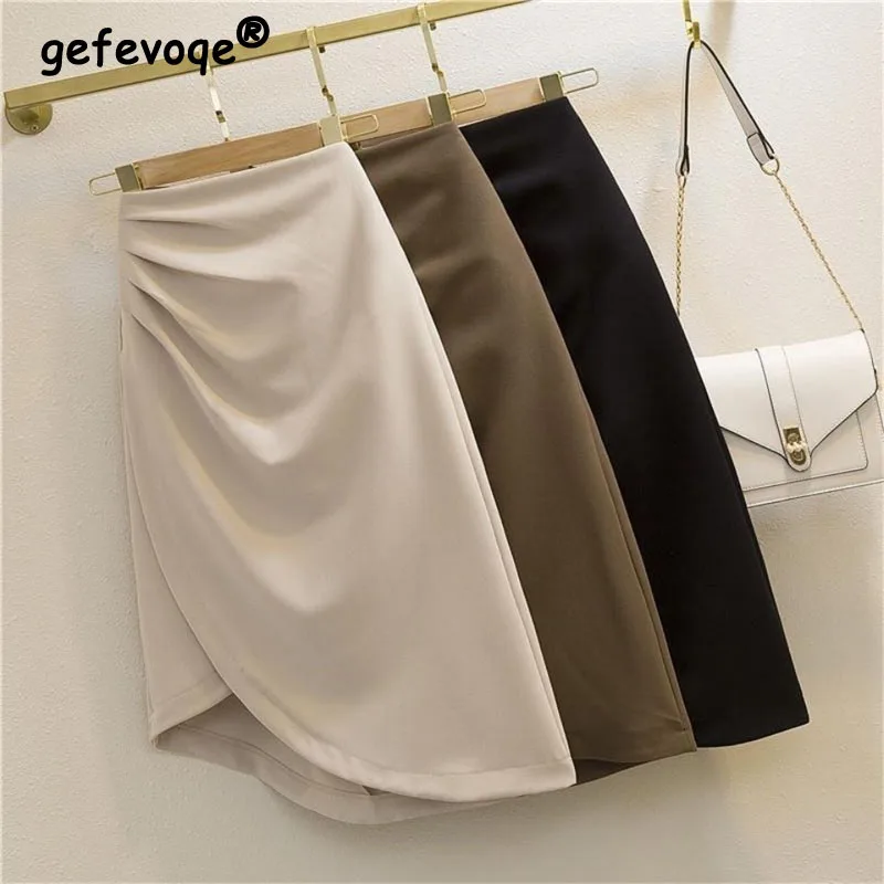 Spring Summer Women Irregular High Waist Slim Fashion Side Split Folds Commute Midi Skirt Female Elegant Office Lady Work Skirts new spring autumn office lady fashion casual plus size cotton brand female women girls stretch flare jeans