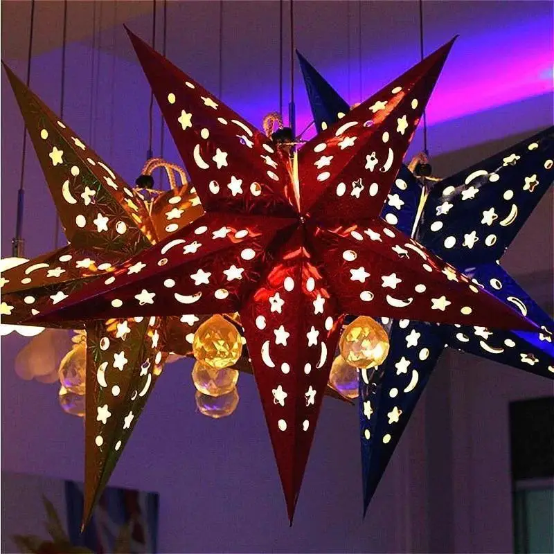 New Christmas Paper Five-star Home Decore Pendant Christmas Star Decoration Three-dimensional Laser Five-pointed Star