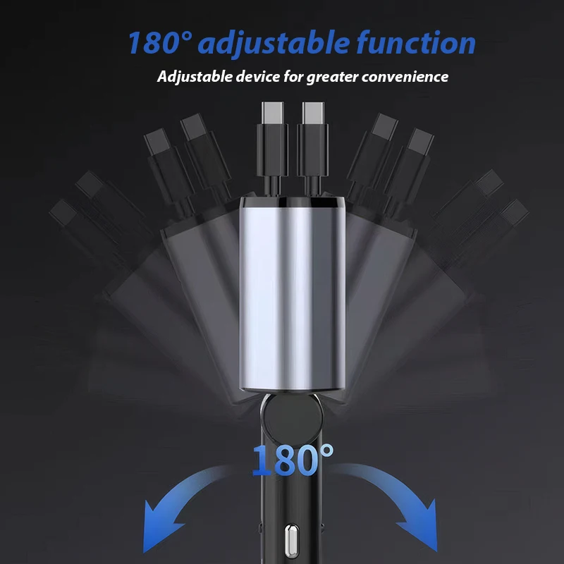 Retractable Car Charger with Starlight Type-C 120W Car Charger Adapter 4 in 1 Car Phone Charger with 2 USB Ports Star Top Light