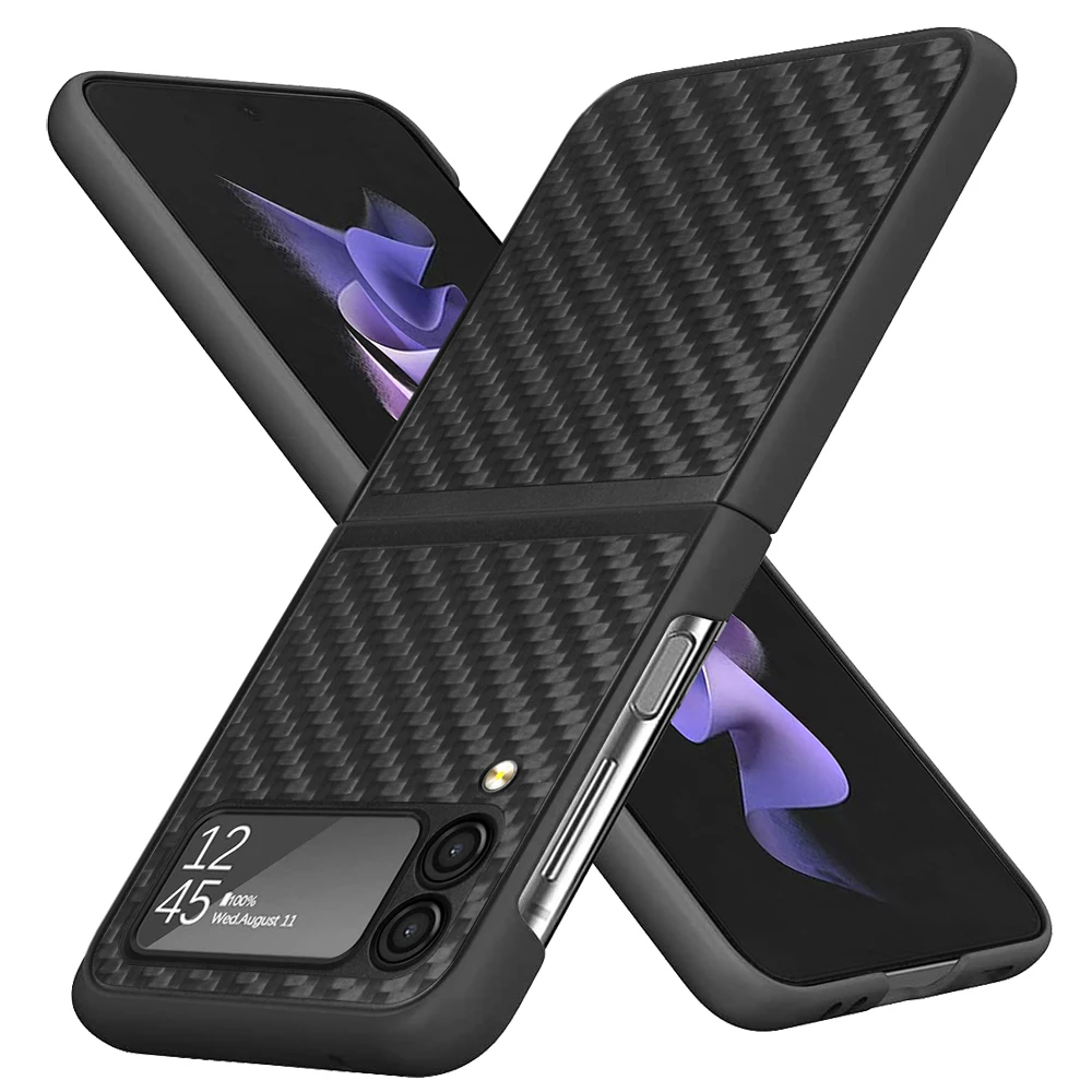 

Матовый противоударный чехол из натурального углеродного волокна для Samsung Galaxy Z Flip 3, противоскользящий Жесткий Чехол-бампер из поликарбоната
