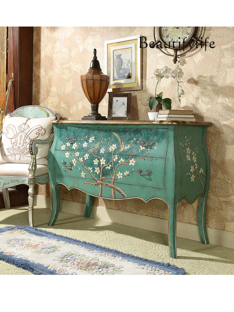 

Classical Hallway Art Painted Vintage Sideboard Cabinet American Country Chest of Drawers Partition Curio Cabinet