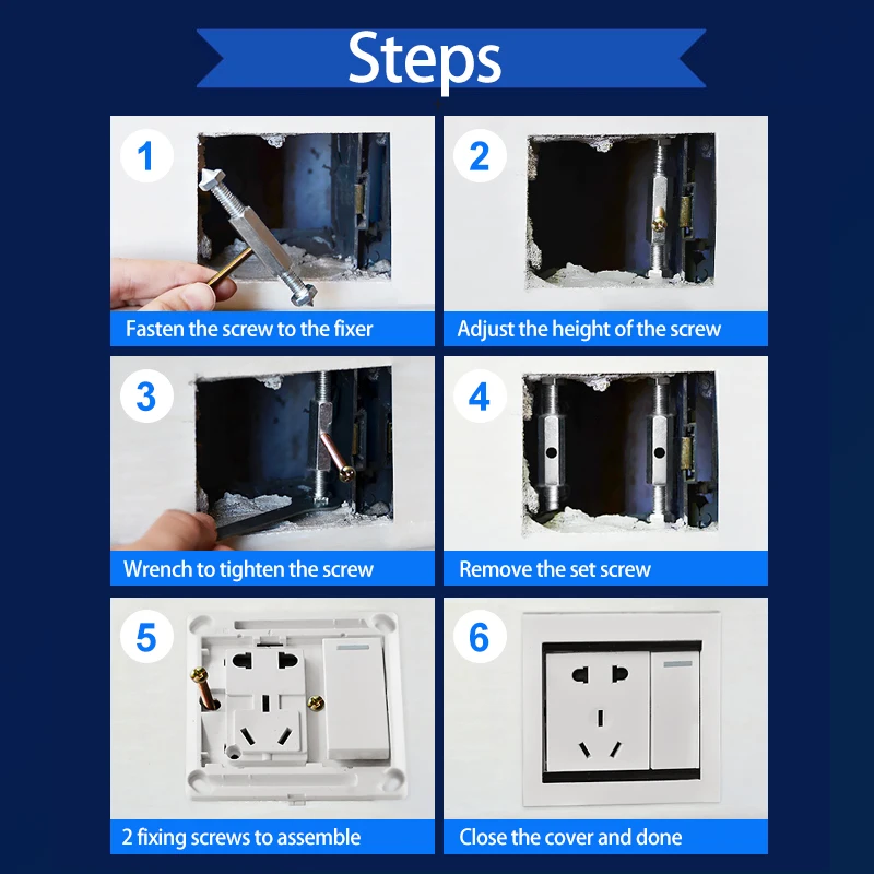 Switch Box Wall Socket Box Wall Switch Socket Repairer Electrical Box Repairer Wall Socket Repairer Dark Box Repairer Cassette Repairer 86 Type Wall Mount Switch Box Repair Tool Adjustable Length Bracket Lever Socket Support Rod Screw Wrench