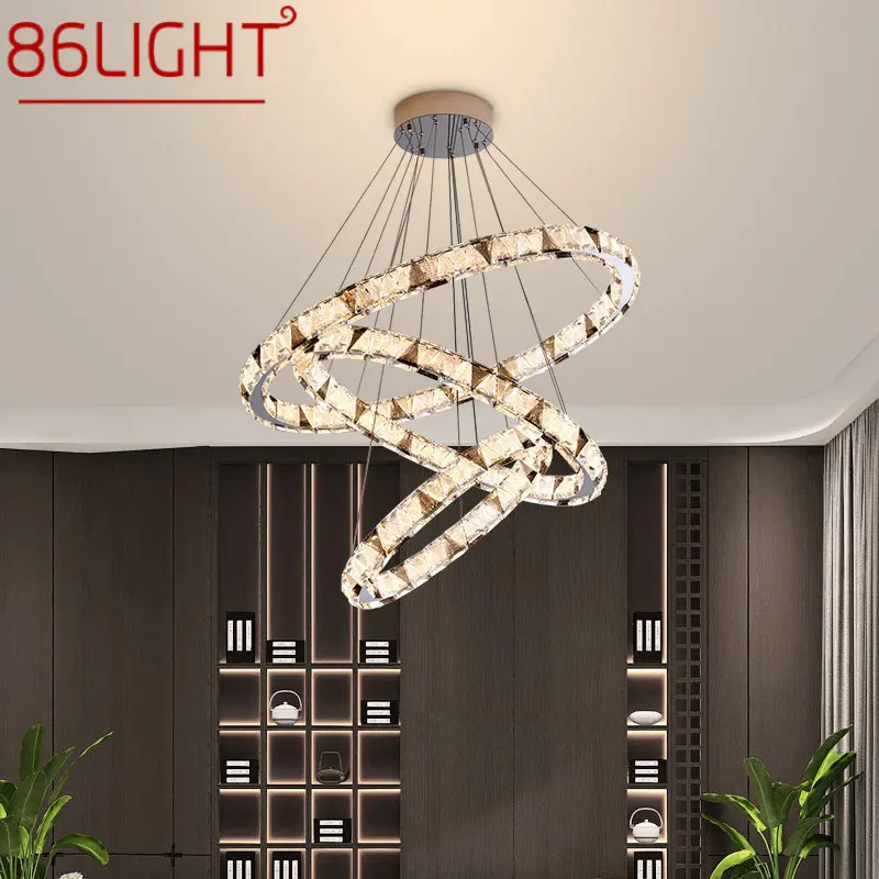 

86LIGHT Modern Crystal Pendant Lamp Led Ring Chandelier Creative Light Luxury Round Decor For Living Room Villa Fixture