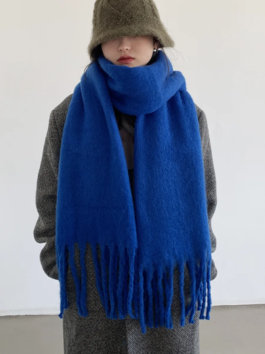 Klein Blue Solid Color Mohair Tassel Fashion Comfortable