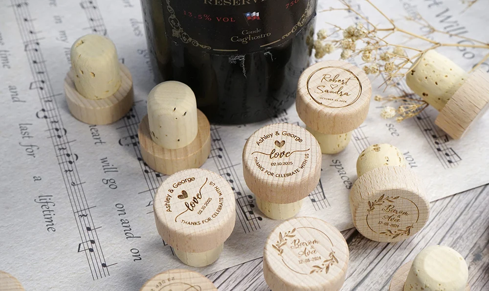 Custom 10/50/100pcs Wine Cork Stoppers Wedding Party Thank You Favors for Guest Engraved Wooden Bottle Cork Stopper 5 S27ff2e1266e1440eb63a86e04f33c9086