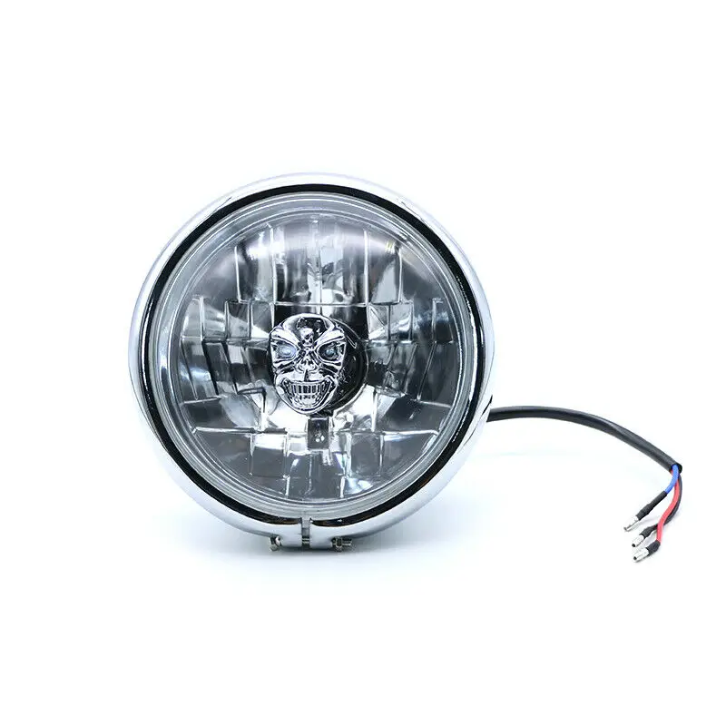 

High/Low Beam Retro Skull Light Bulb Side Mount Headlight For Harley Honda VN CB