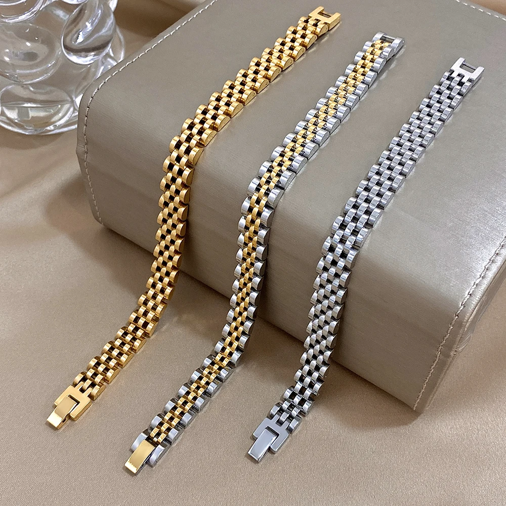 Beaded Men's Bracelet Greatera Five-layer 10mm Two Tone Stainless Steel Band Series Watch Chain Bangle Jewelry For Women